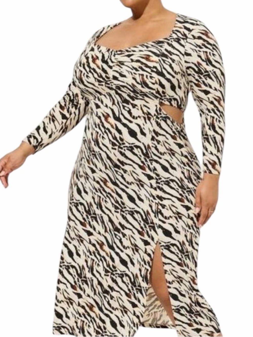 Torrid  Open Sided Studio Knit Animal Print Long Sleeve Midi Dress 1X